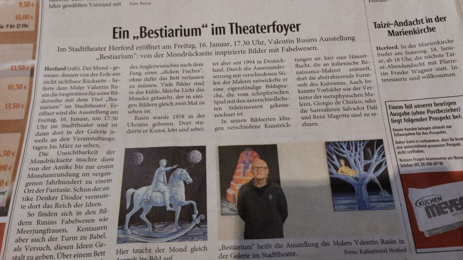 Zeitungsartikel „Ein Bestiarium im Theaterfoyer“